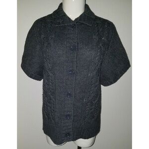 Lauren Hansen Gray Cardigan Sweater Size Medium Short Sleeves Career Knit